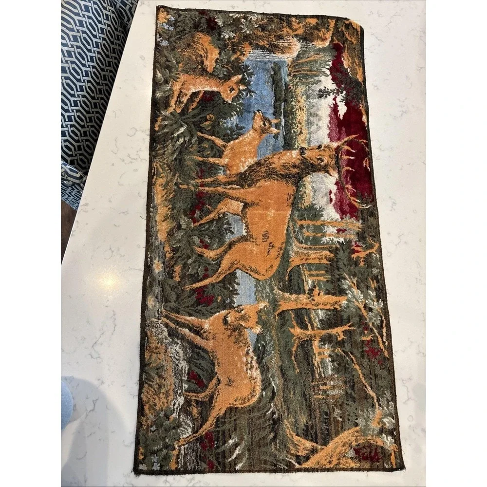 VTG Tapestry Made In Belgium Deer Family In The Forest Colorful Chenille Textile